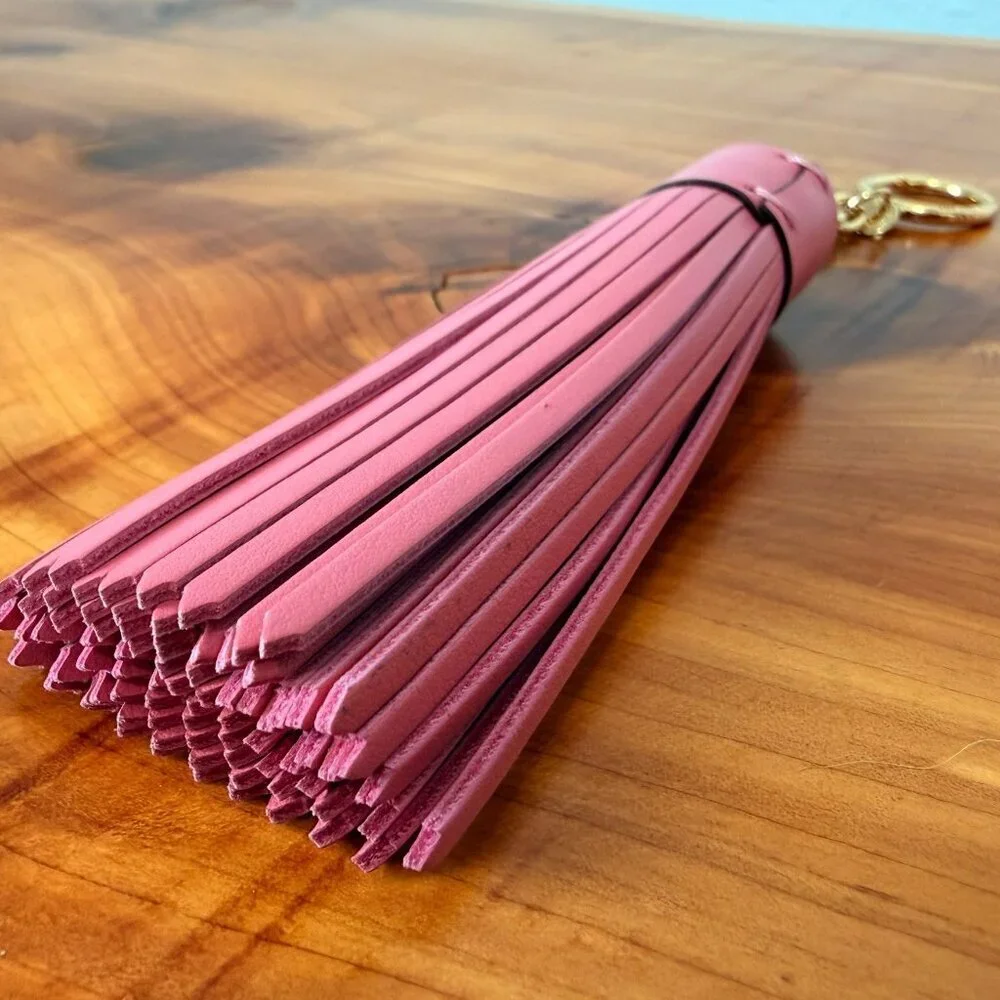 Michael Kors Gold Tone & Pink Leather Tassel Keychain/Bag Charm